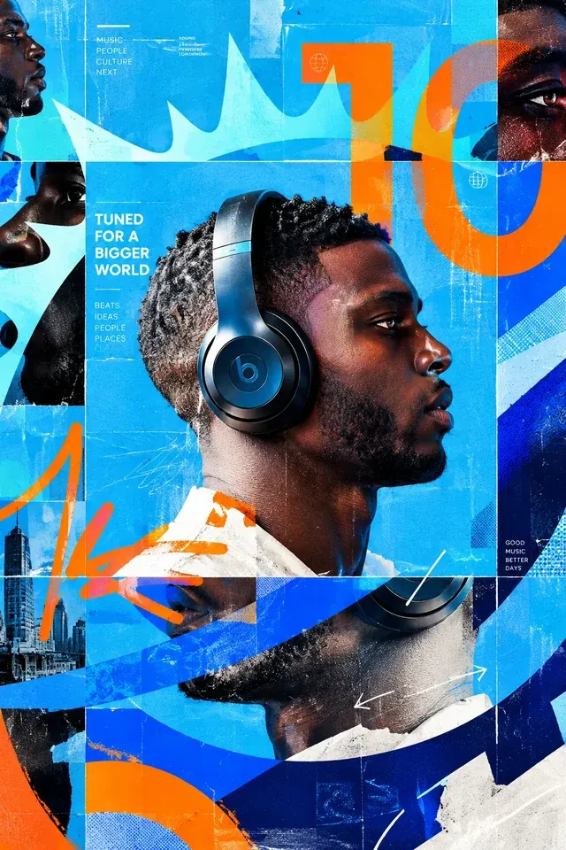 Electric Blue Portrait Collage — Maximalist · Editorial