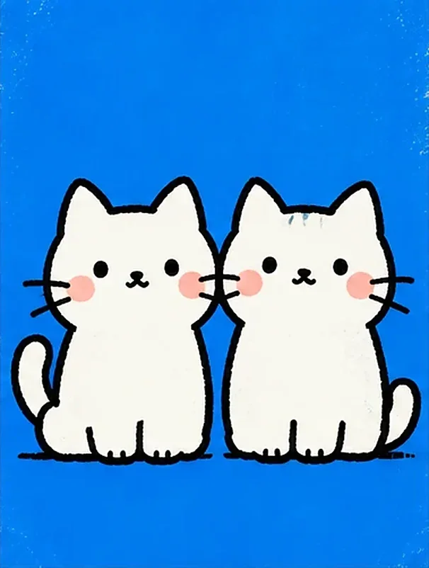 Twin Cat Doodle — Illustration · Minimal